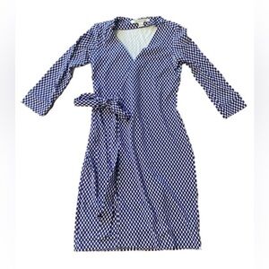 Diane von Furstenberg DVF Julian Two Wrap Dress Women’s 6 8 Blue Print Jersey